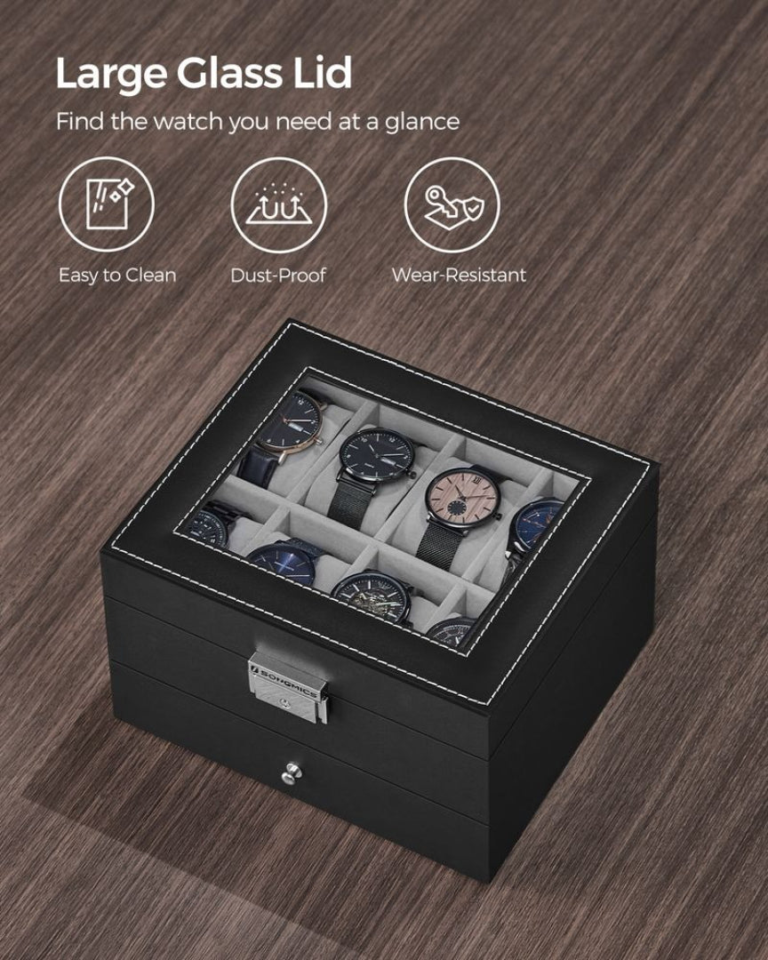 Lockable Watch Box With Glass Lid 6 8 Or 12 Slot