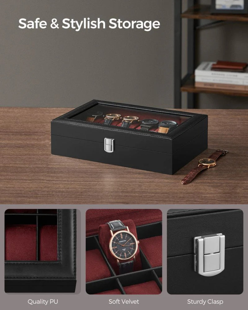 Watch Storage Case With Glass Lid 6 Or 12 Slot Organizer