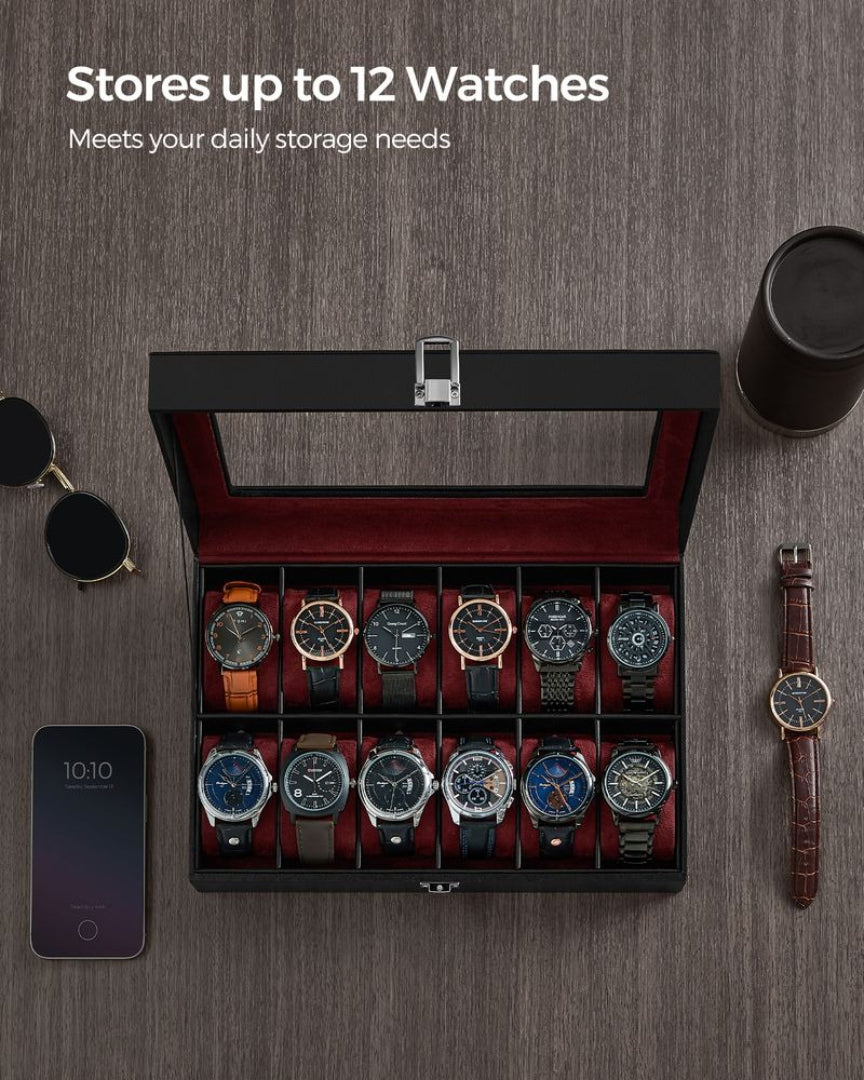 Watch Storage Case With Glass Lid 6 Or 12 Slot Organizer