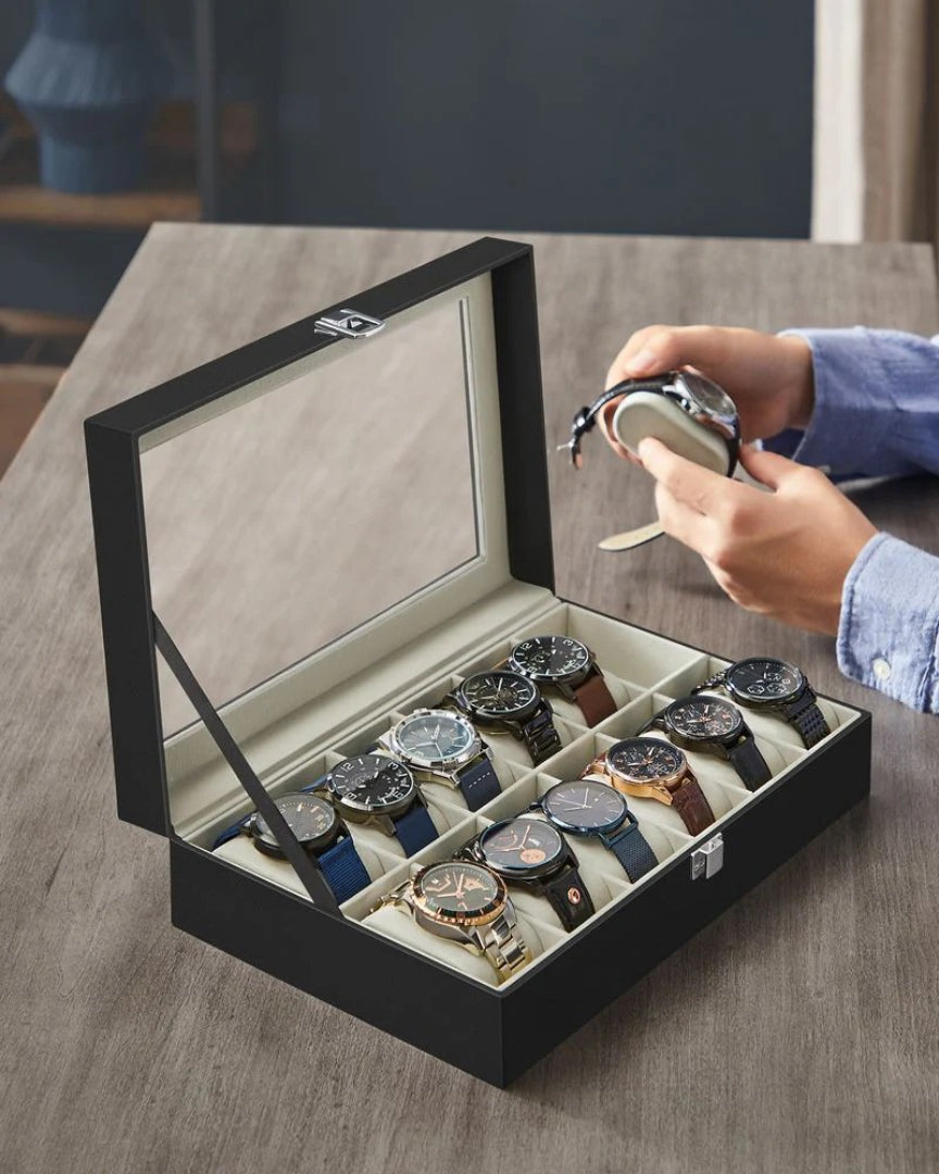 Watch Storage Case With Glass Lid 6 Or 12 Slot Organizer