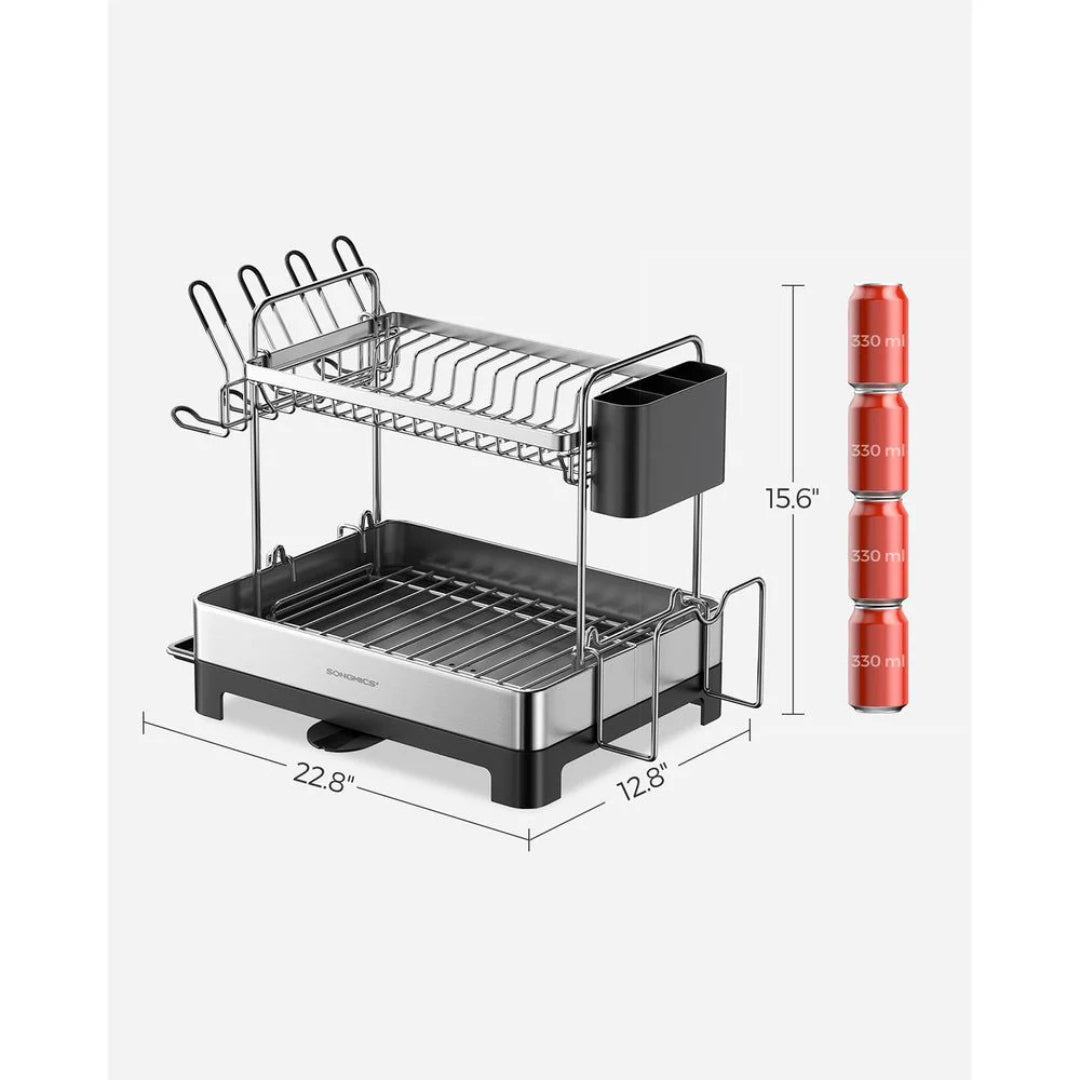 2-Tier Dish Drying Rack with Drainboard, Stainless Steel Kitchen Dish Rack