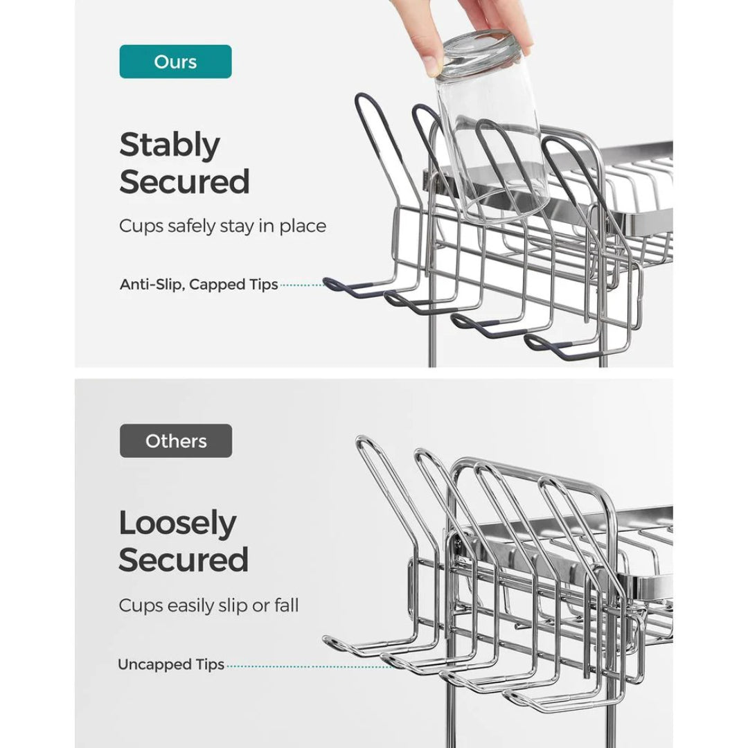 2-Tier Dish Drying Rack with Drainboard, Stainless Steel Kitchen Dish Rack