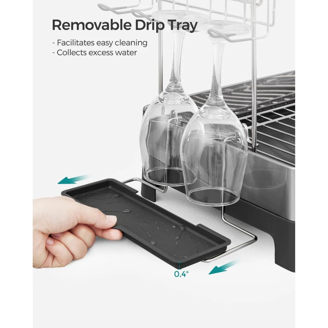 2-Tier Dish Drying Rack with Drainboard, Stainless Steel Kitchen Dish Rack