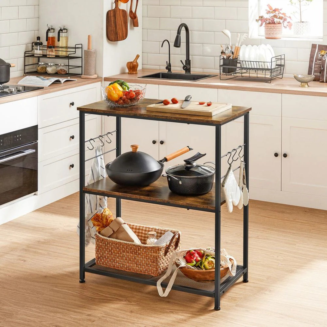 Baker’s Rack with 3 Shelves and Hooks, Kitchen Storage Rack