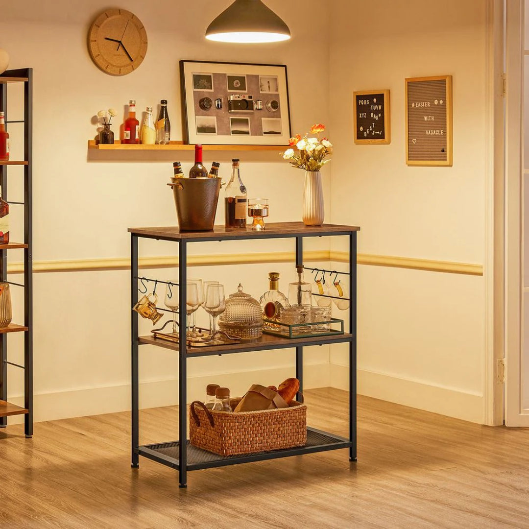 Baker’s Rack with 3 Shelves and Hooks, Kitchen Storage Rack