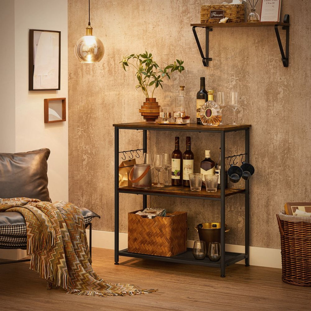 Baker’s Rack with 3 Shelves and Hooks, Kitchen Storage Rack