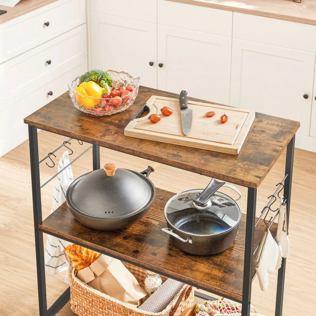 Baker’s Rack with 3 Shelves and Hooks, Kitchen Storage Rack
