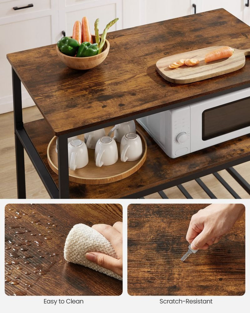 Kitchen Island Table with Worktop and 3-Tier Storage Shelf