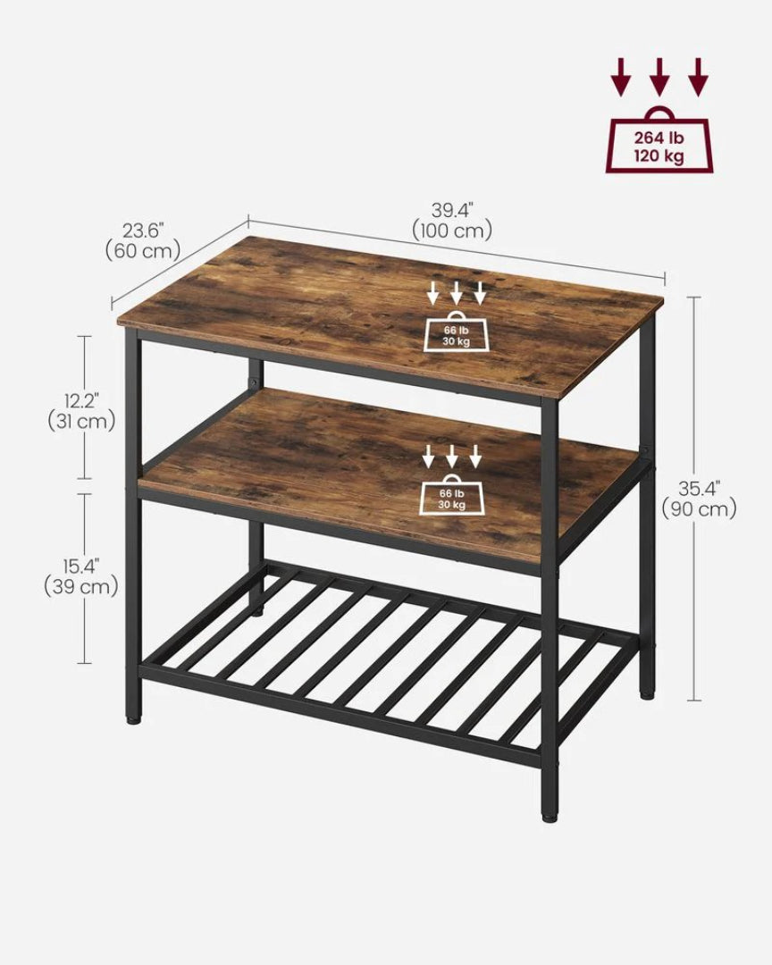 Kitchen Island Table with Worktop and 3-Tier Storage Shelf