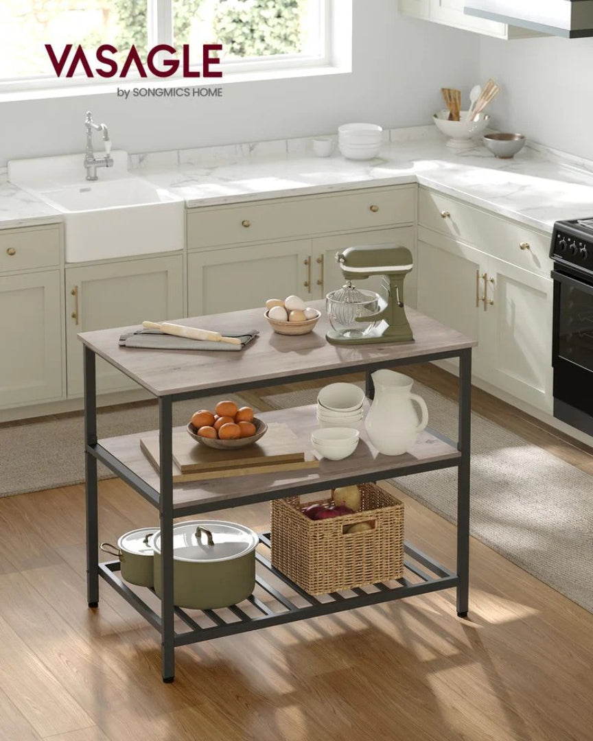 Kitchen Island Table with Worktop and 3-Tier Storage Shelf