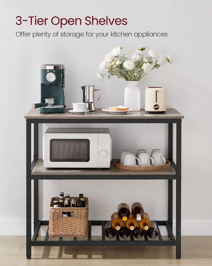 Kitchen Island Table with Worktop and 3-Tier Storage Shelf