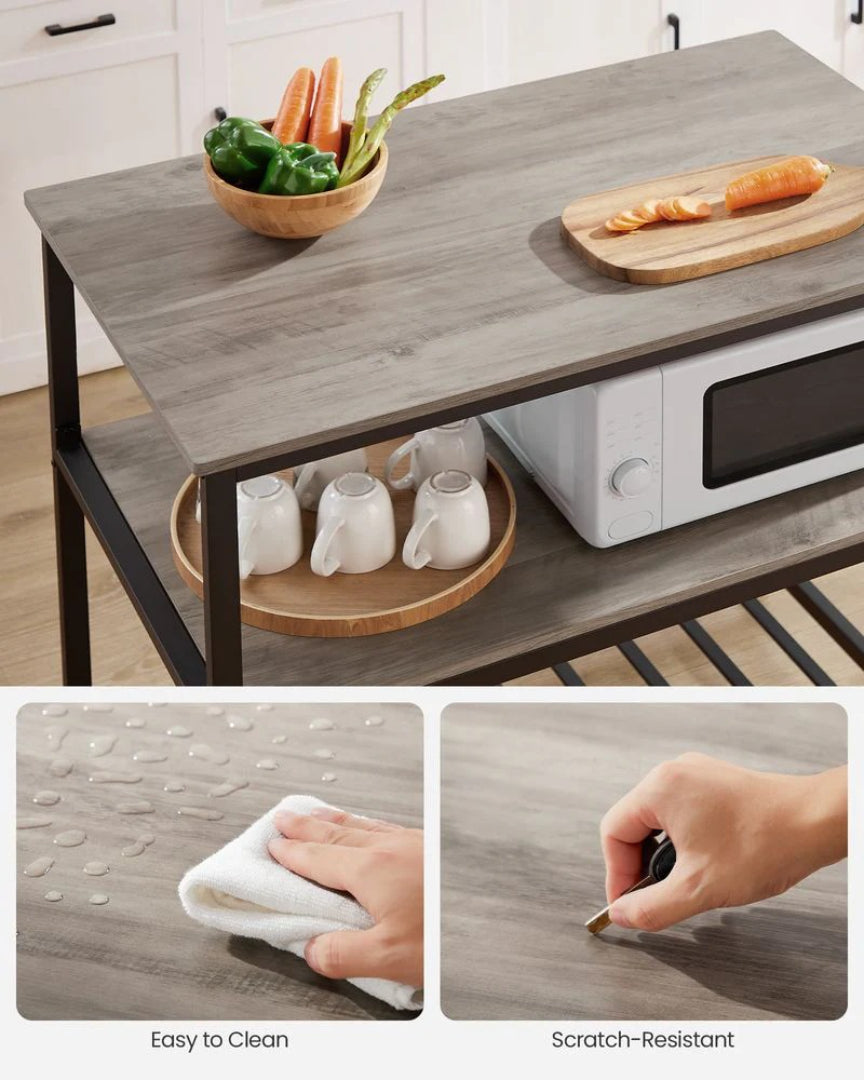 Kitchen Island Table with Worktop and 3-Tier Storage Shelf