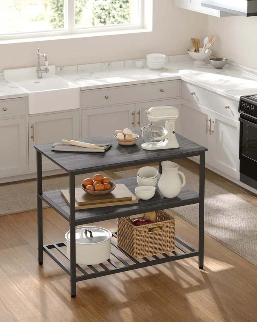 Kitchen Island Table with Worktop and 3-Tier Storage Shelf