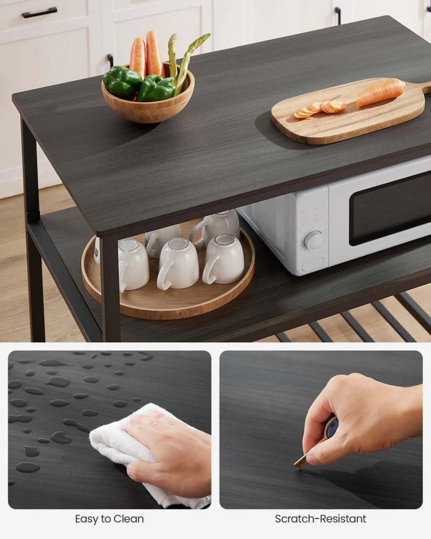 Kitchen Island Table with Worktop and 3-Tier Storage Shelf