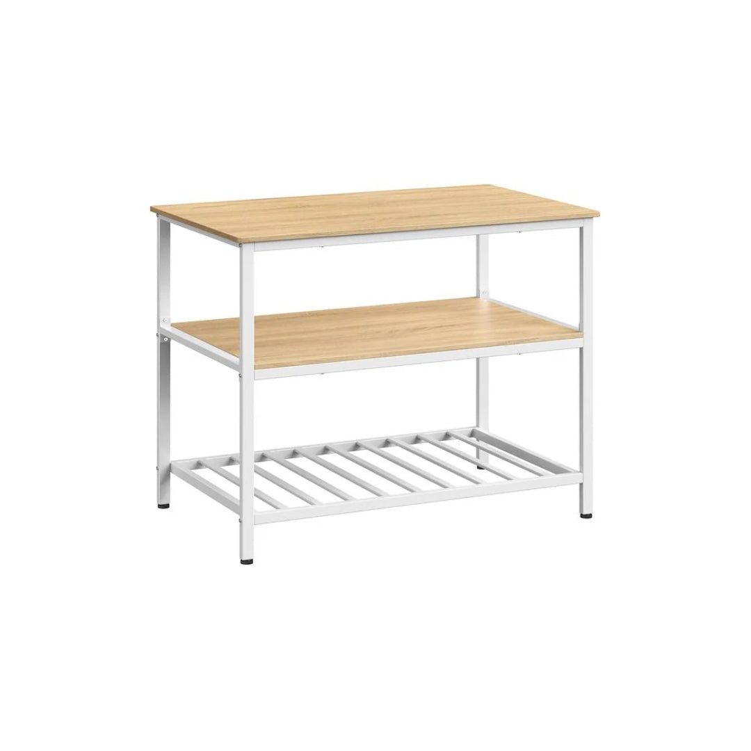 Kitchen Island Table with Worktop and 3-Tier Storage Shelf