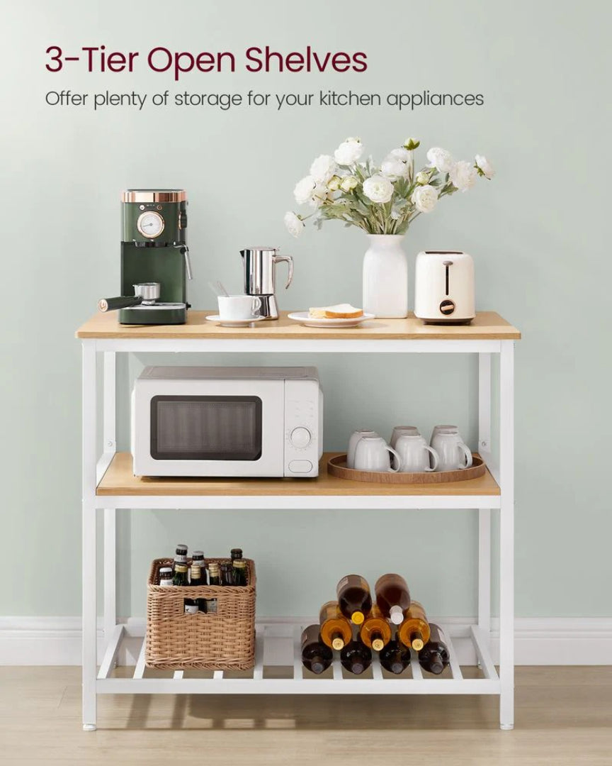 Kitchen Island Table with Worktop and 3-Tier Storage Shelf