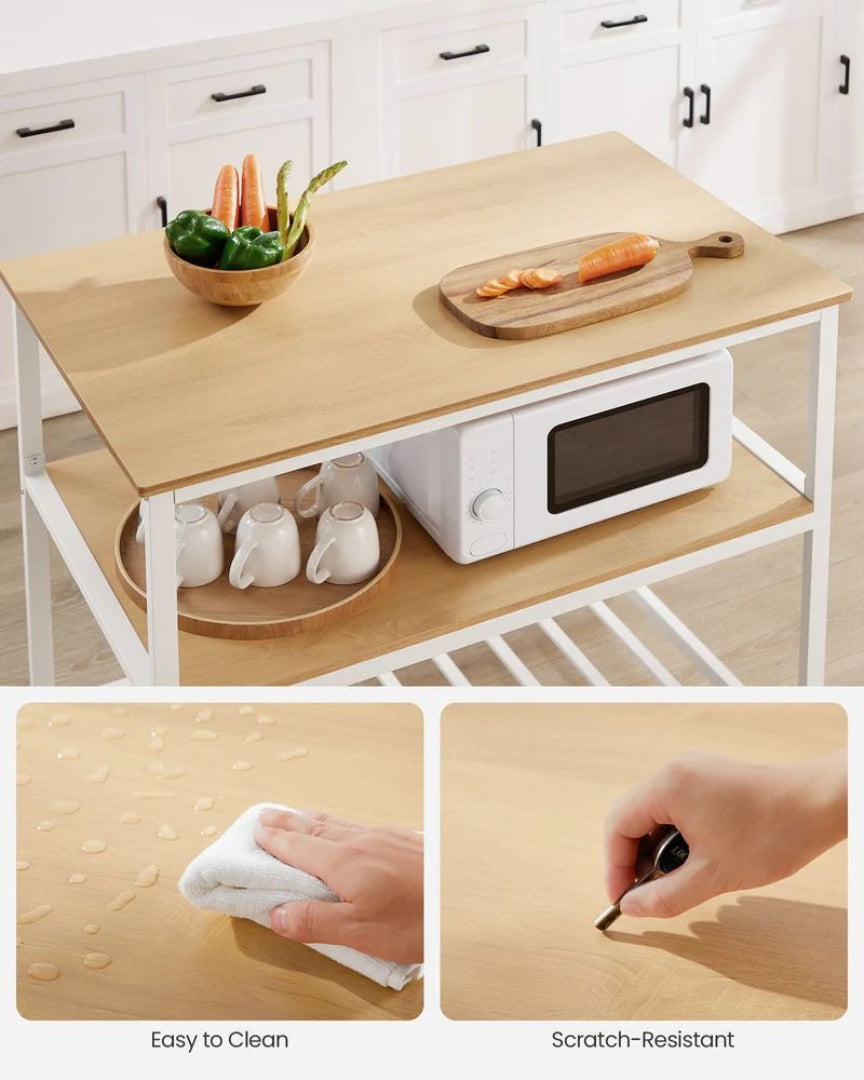 Kitchen Island Table with Worktop and 3-Tier Storage Shelf
