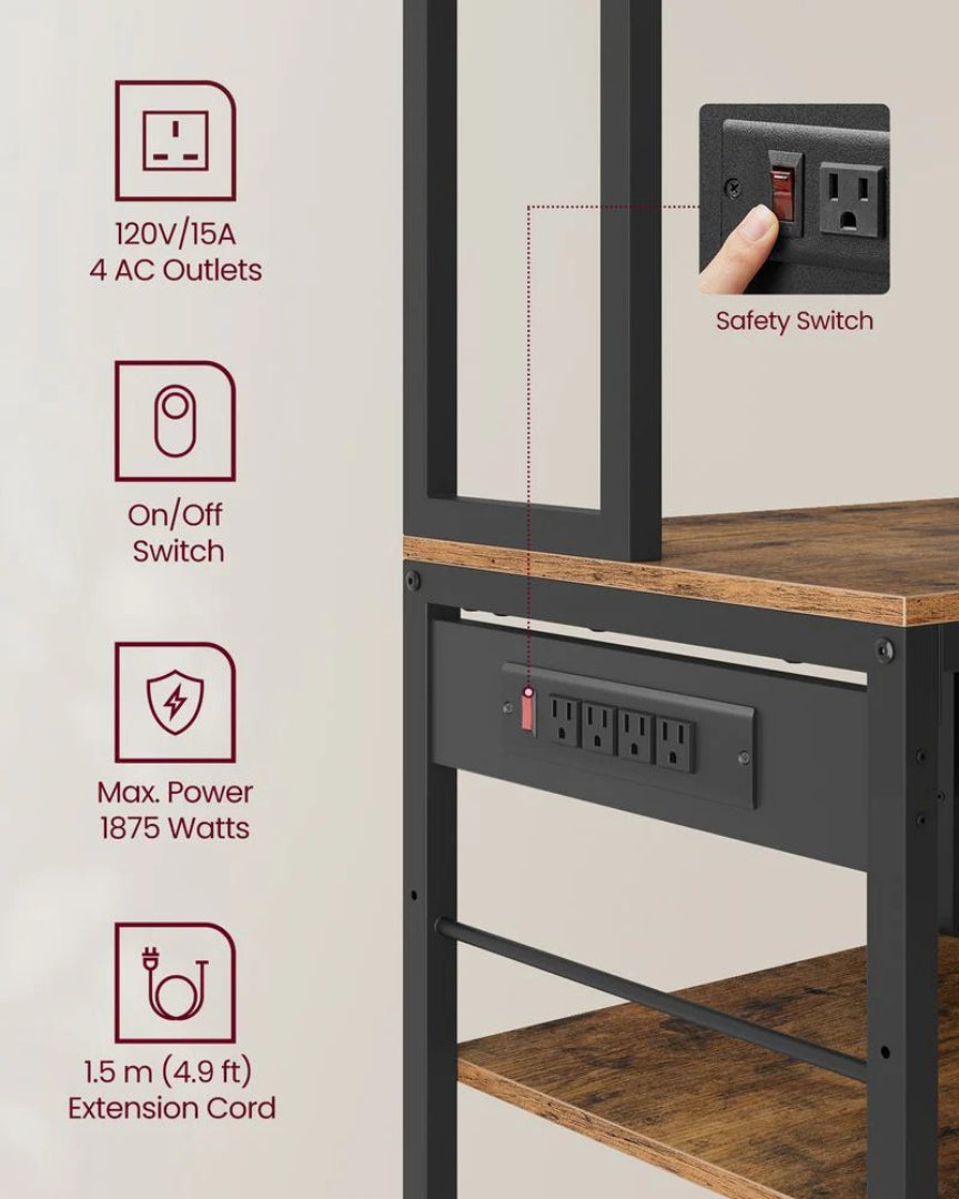 Baker’s Rack with Charging Station and Storage Shelves, Kitchen Rack