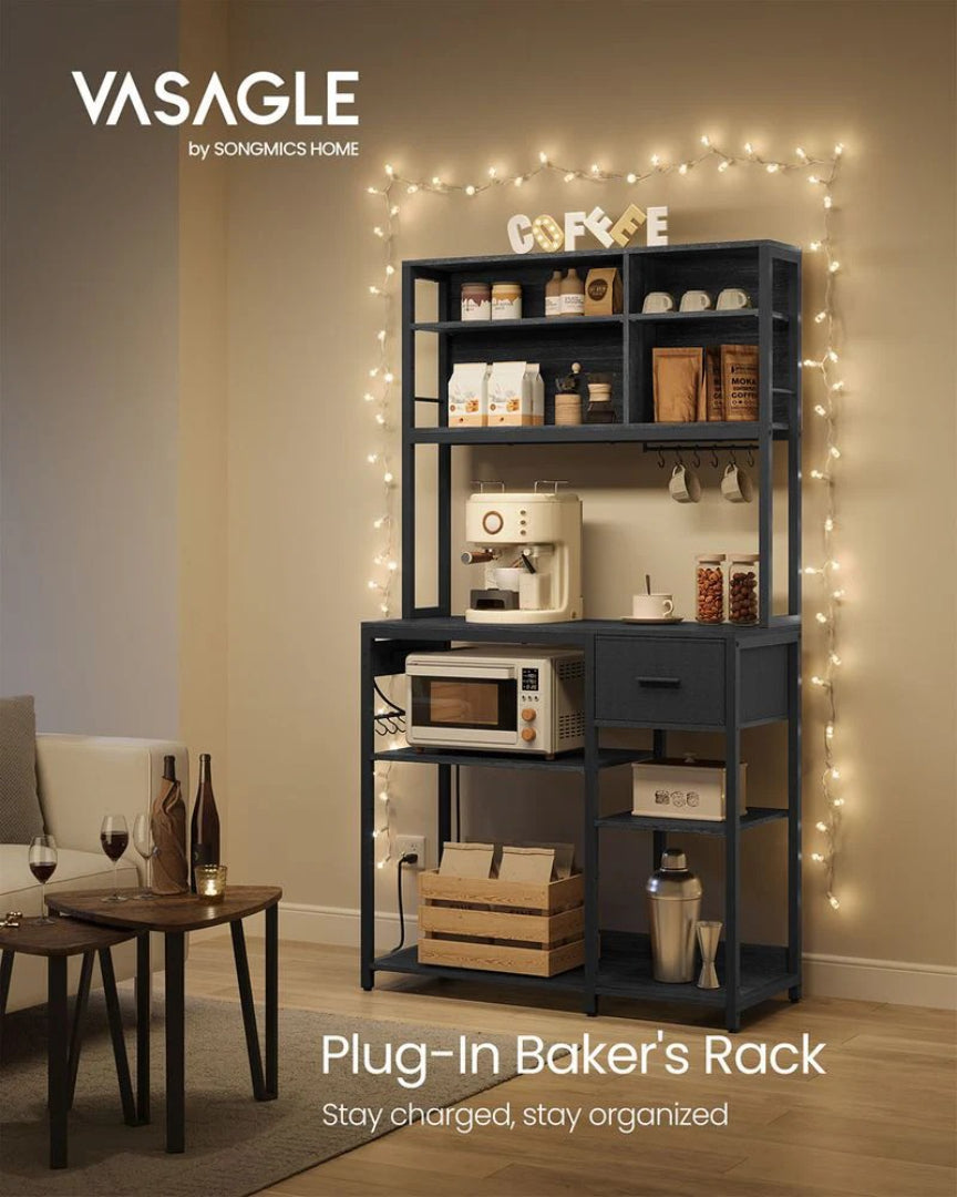 Baker’s Rack with Charging Station and Storage Shelves, Kitchen Rack