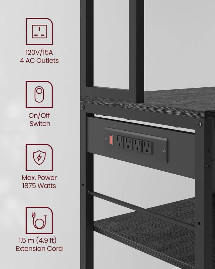 Baker’s Rack with Charging Station and Storage Shelves, Kitchen Rack