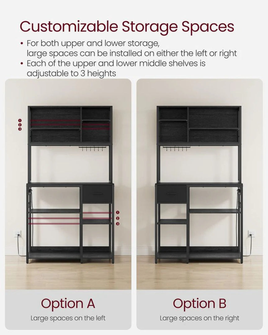Baker’s Rack with Charging Station and Storage Shelves, Kitchen Rack