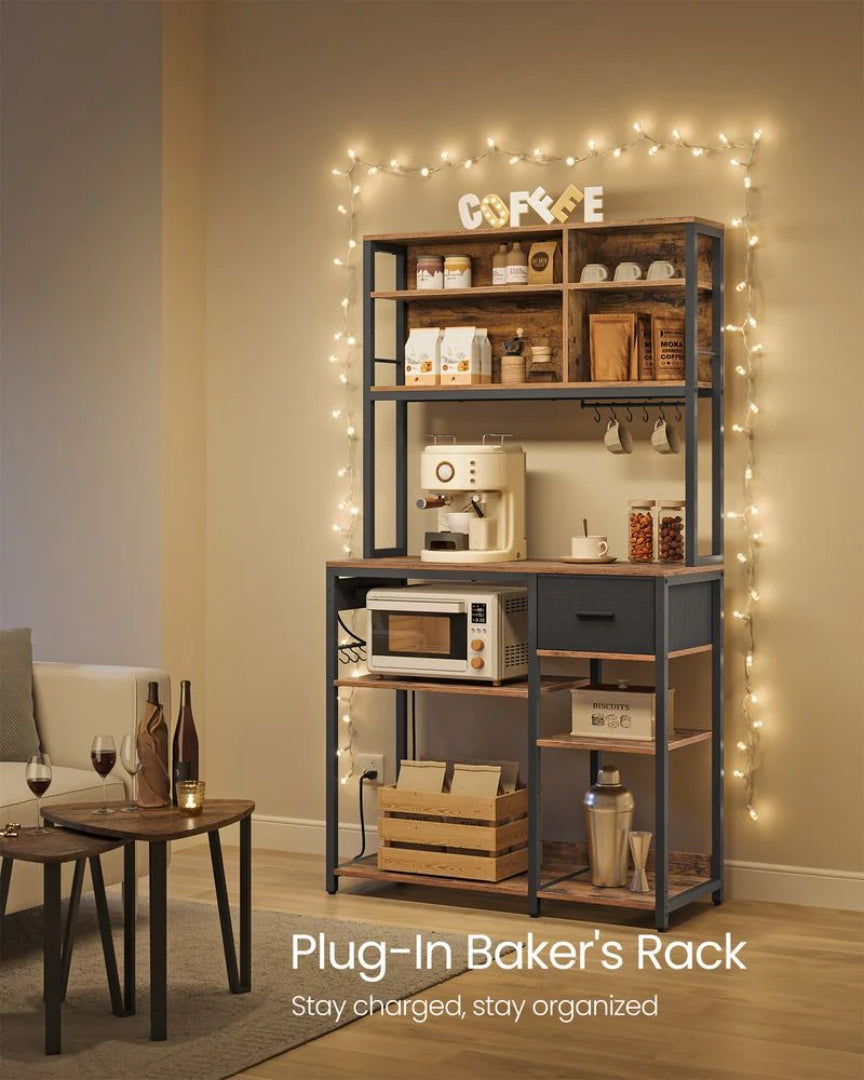 Baker’s Rack with Charging Station and Storage Shelves, Kitchen Rack