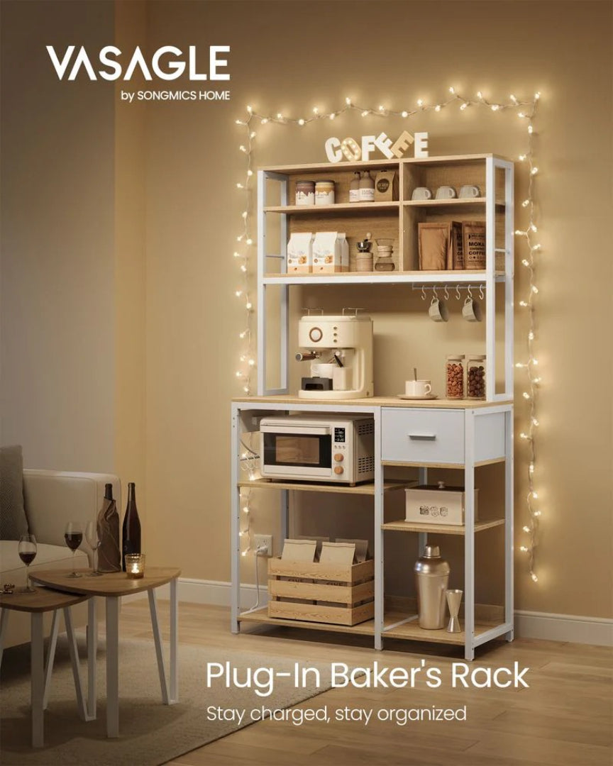 Baker’s Rack with Charging Station and Storage Shelves, Kitchen Rack