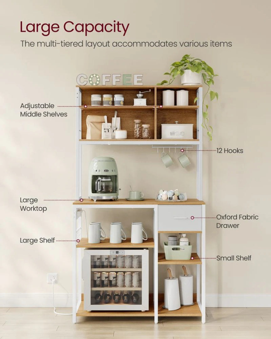 Baker’s Rack with Charging Station and Storage Shelves, Kitchen Rack