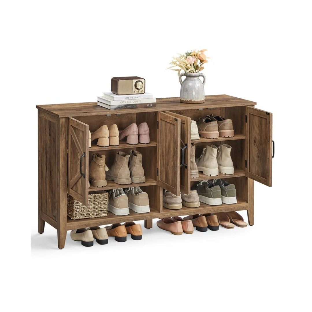3 Tier Shoe Cabinet With Adjustable Shelf, Farmhouse Storage Unit