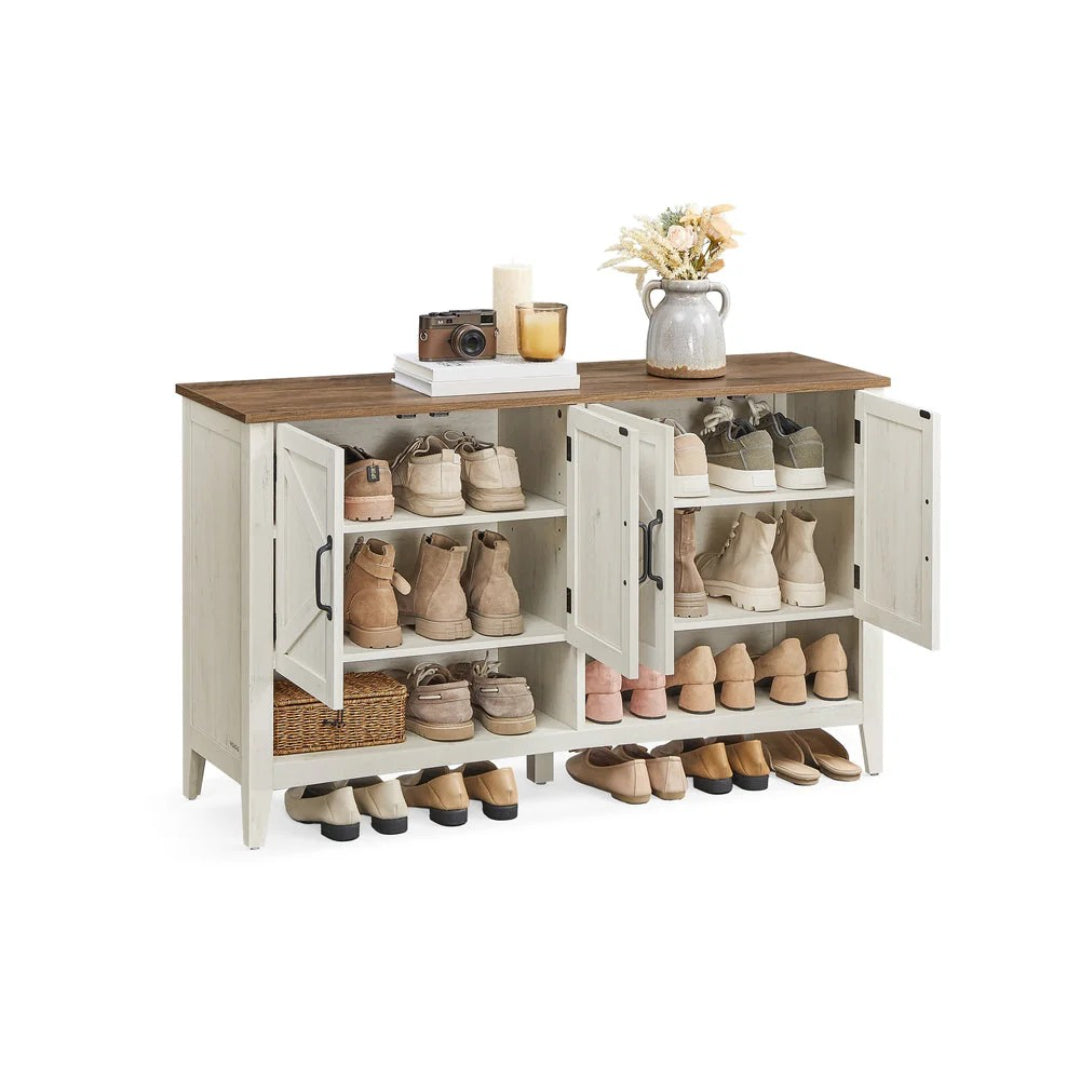 3 Tier Shoe Cabinet With Adjustable Shelf, Farmhouse Storage Unit