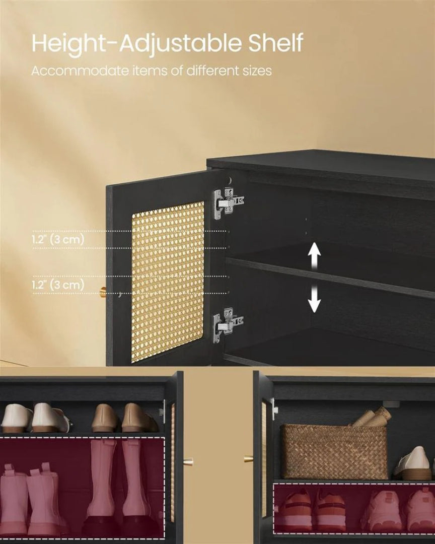 Rattan 3-Tier Shoe Cabinet with Adjustable Shelf, Entryway Storage