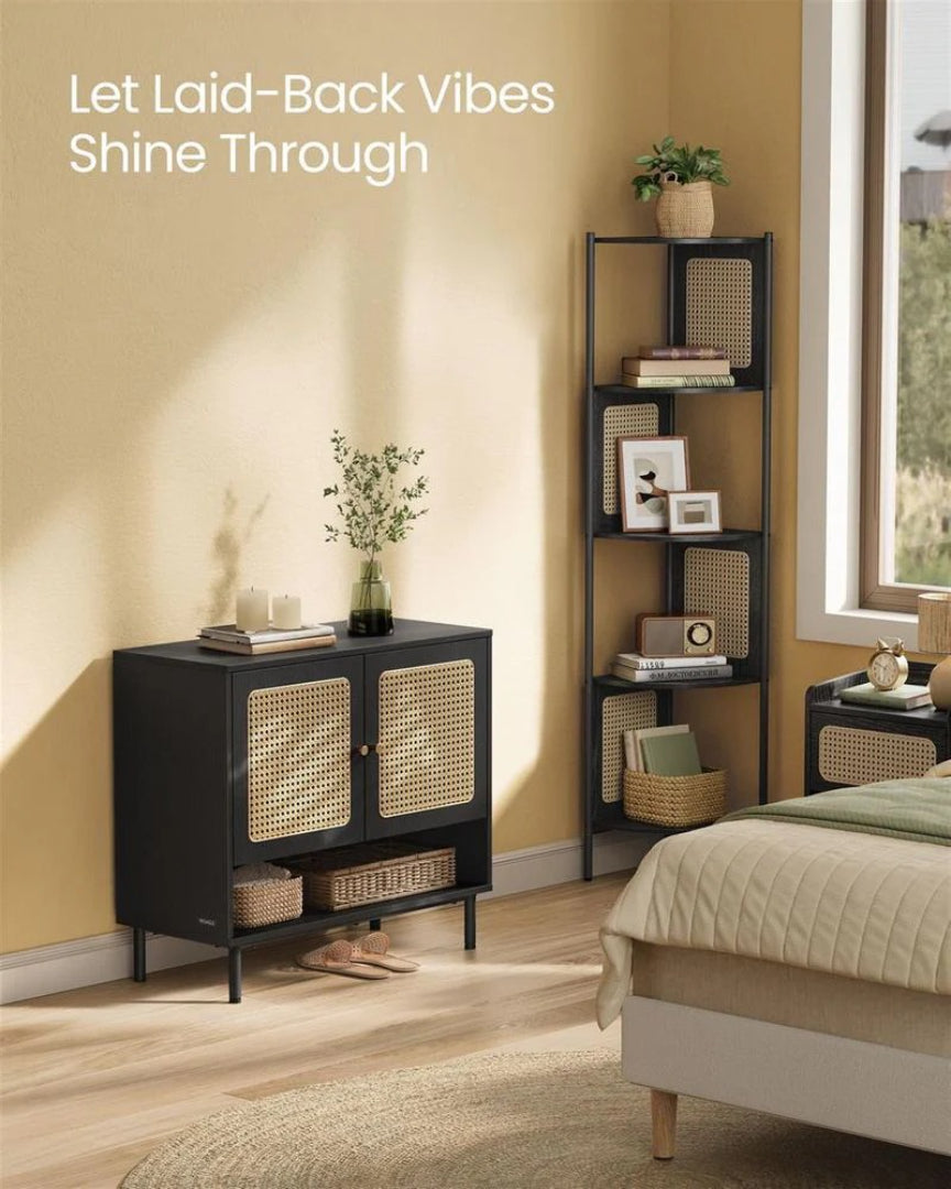 Rattan 3-Tier Shoe Cabinet with Adjustable Shelf, Entryway Storage