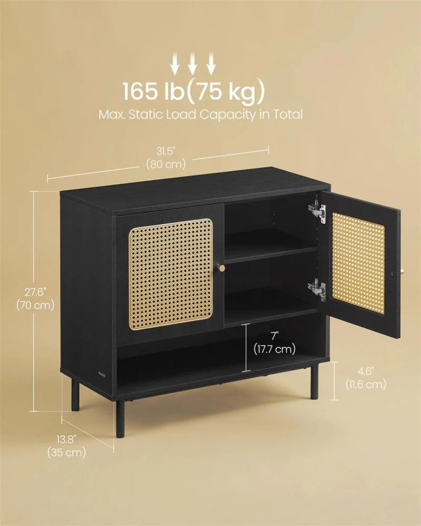 Rattan 3-Tier Shoe Cabinet with Adjustable Shelf, Entryway Storage
