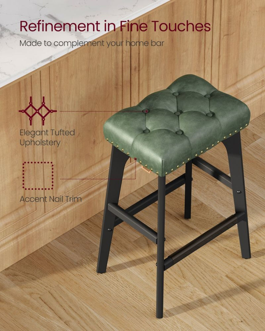 Counter Height Bar Stools Set of 2 with Tufted Upholstered Seats and Footrests
