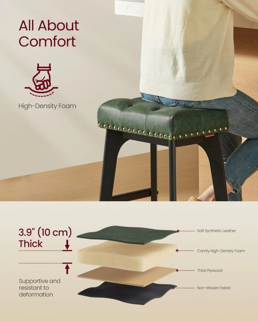 Counter Height Bar Stools Set of 2 with Tufted Upholstered Seats and Footrests