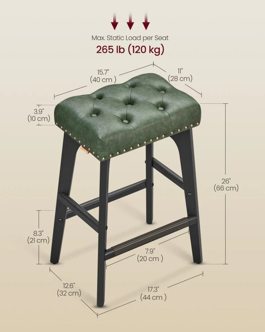 Counter Height Bar Stools Set of 2 with Tufted Upholstered Seats and Footrests