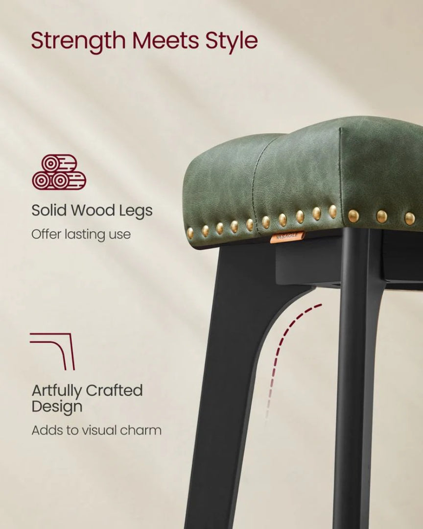 Counter Height Bar Stools Set of 2 with Tufted Upholstered Seats and Footrests