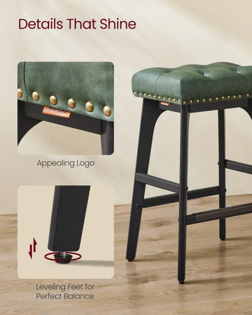 Counter Height Bar Stools Set of 2 with Tufted Upholstered Seats and Footrests