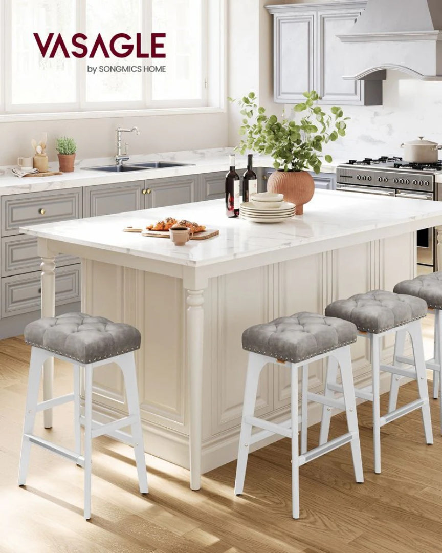 Counter Height Bar Stools Set of 2 with Tufted Upholstered Seats and Footrests