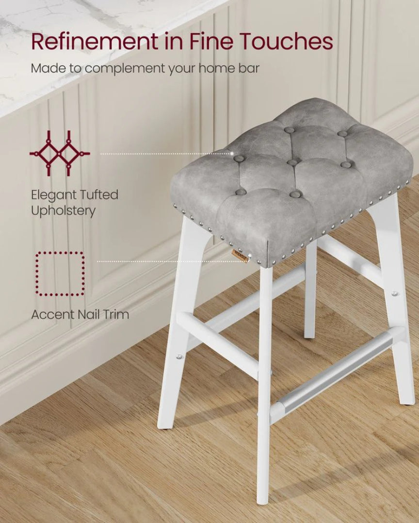 Counter Height Bar Stools Set of 2 with Tufted Upholstered Seats and Footrests