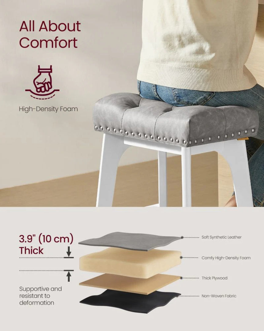 Counter Height Bar Stools Set of 2 with Tufted Upholstered Seats and Footrests