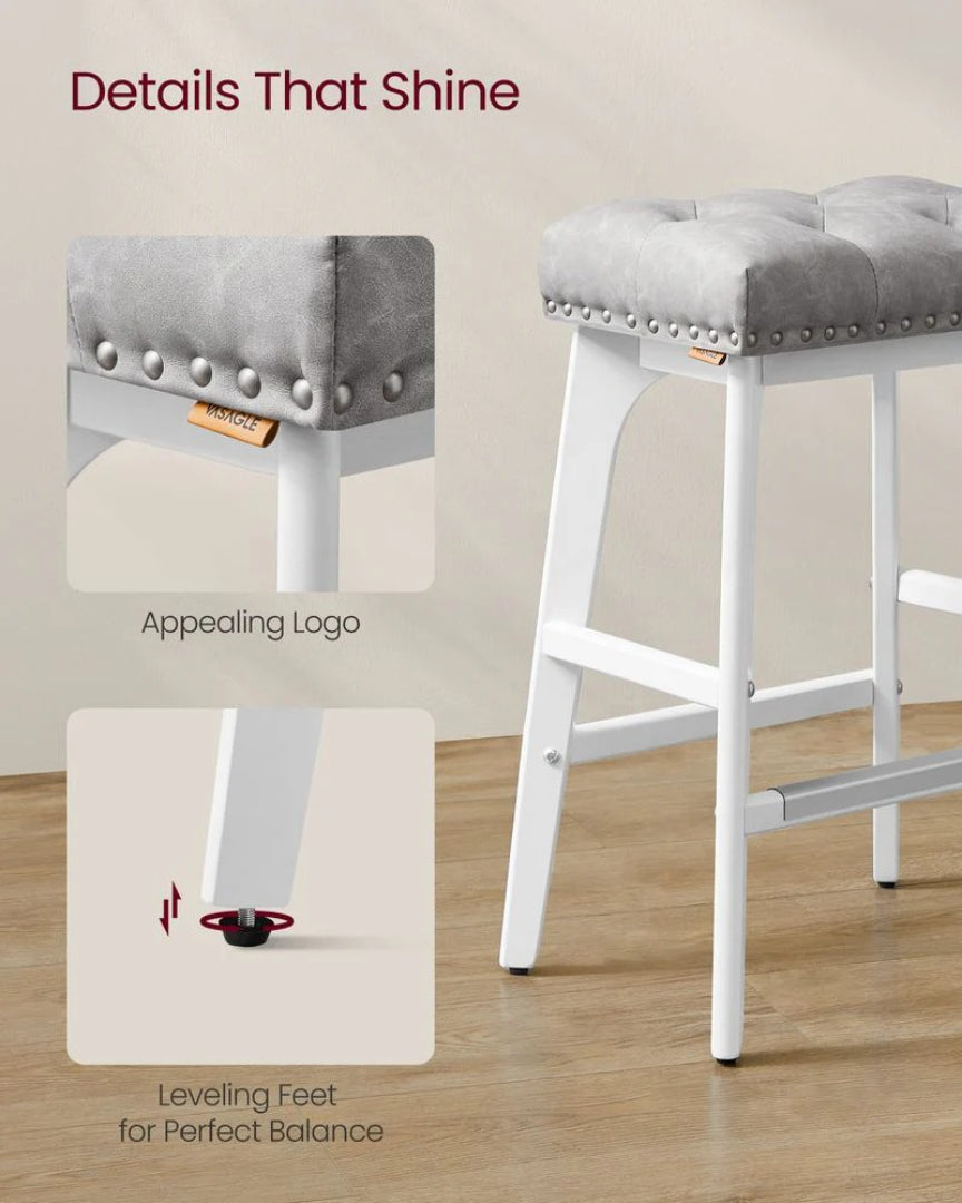 Counter Height Bar Stools Set of 2 with Tufted Upholstered Seats and Footrests
