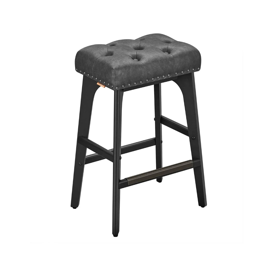 Counter Height Bar Stools Set of 2 with Tufted Upholstered Seats and Footrests