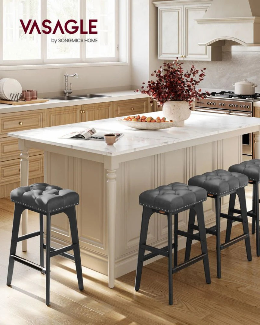 Counter Height Bar Stools Set of 2 with Tufted Upholstered Seats and Footrests
