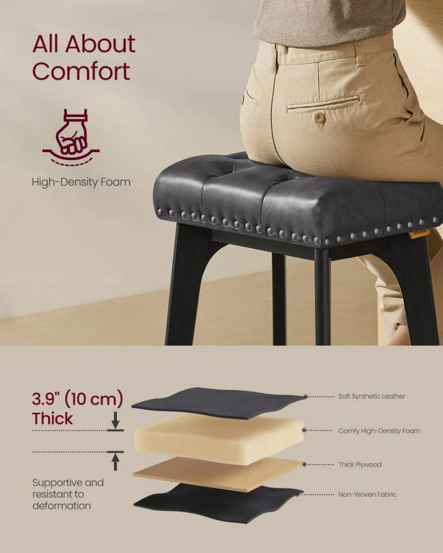 Counter Height Bar Stools Set of 2 with Tufted Upholstered Seats and Footrests
