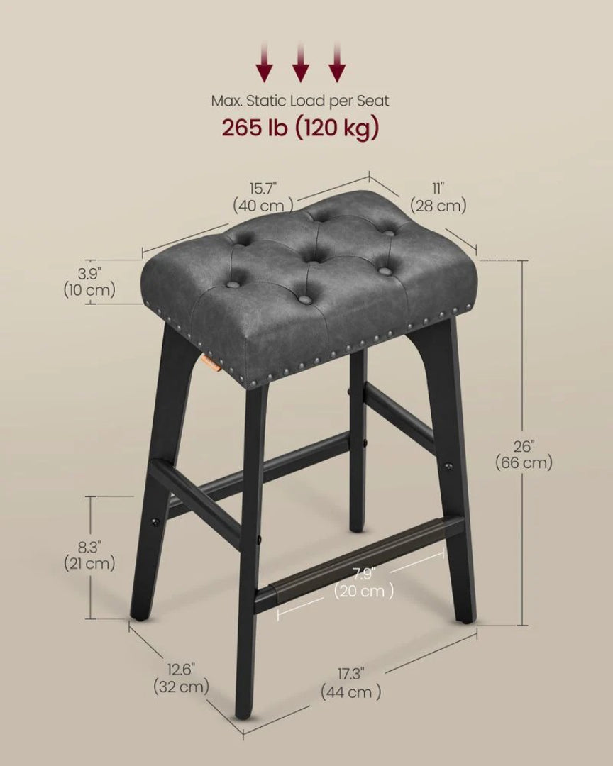 Counter Height Bar Stools Set of 2 with Tufted Upholstered Seats and Footrests