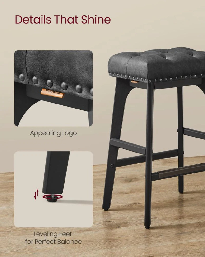 Counter Height Bar Stools Set of 2 with Tufted Upholstered Seats and Footrests