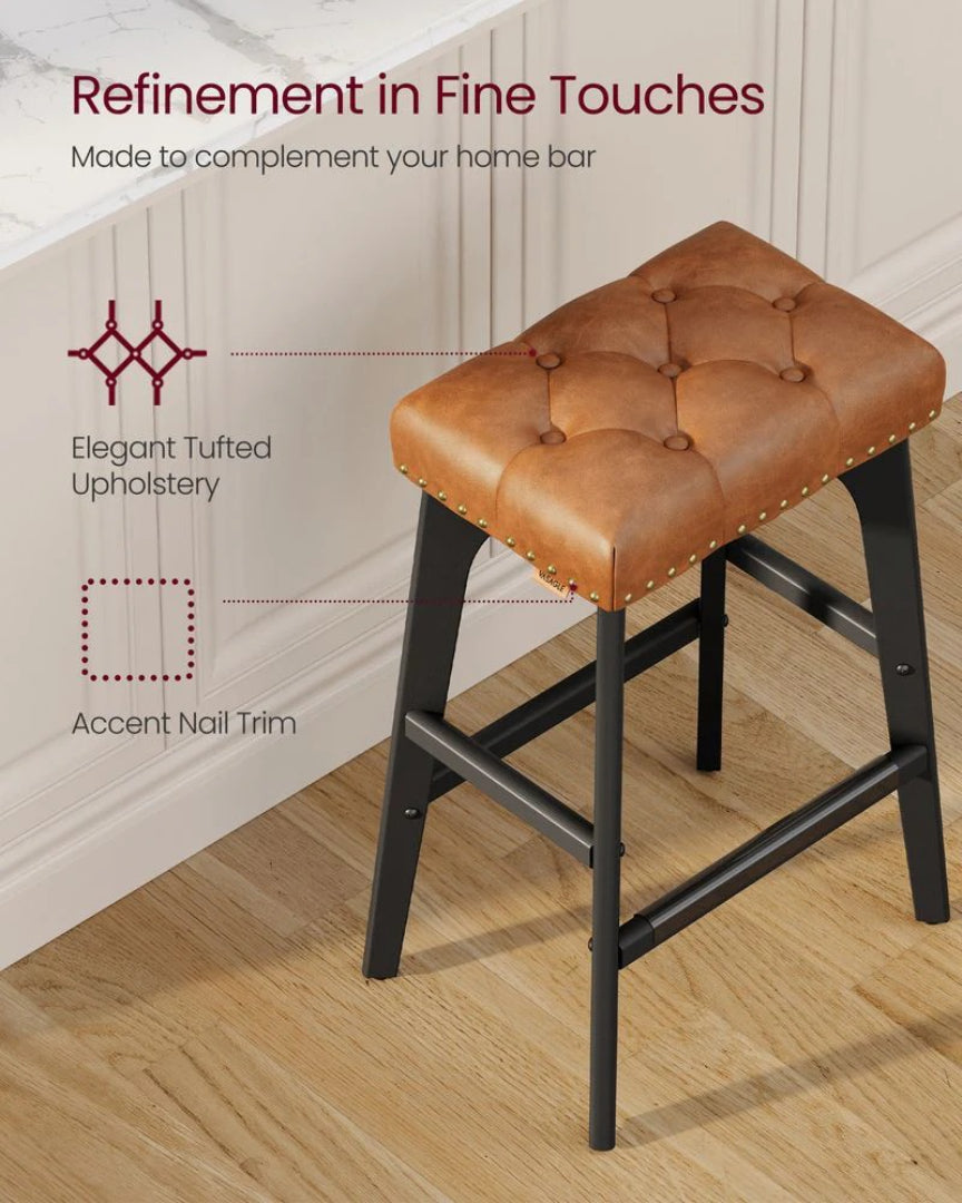 Counter Height Bar Stools Set of 2 with Tufted Upholstered Seats and Footrests