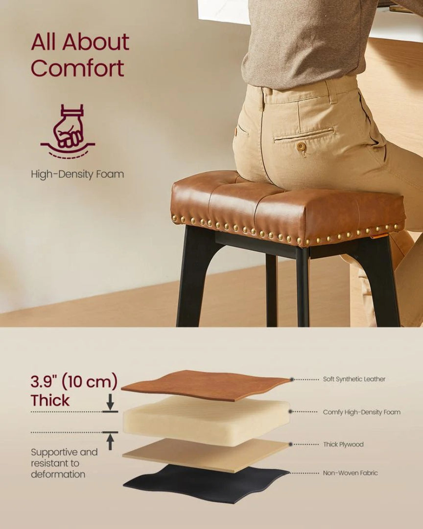 Counter Height Bar Stools Set of 2 with Tufted Upholstered Seats and Footrests