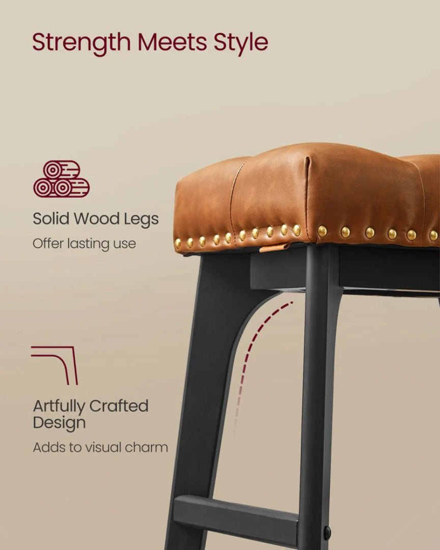 Counter Height Bar Stools Set of 2 with Tufted Upholstered Seats and Footrests